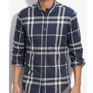 Burberry Brit Check Print Button Down Shirt in Ink Blue Size XL